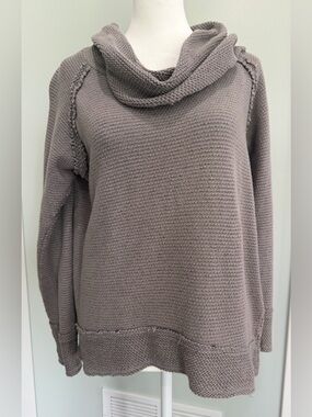 Lucky Brand Neutral Taupe Cowl Neck Raw Boho Sweater Long Sleeve Size Medium